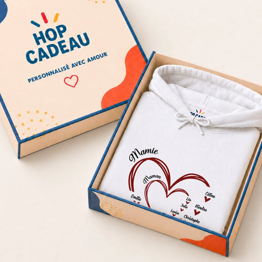 Sweat à capuche Maman ou Mamie personnalisé – Cœurs et prénoms – vue 2