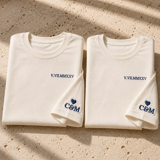 Tee Shirt personnalisé couple brodé date – vue 2