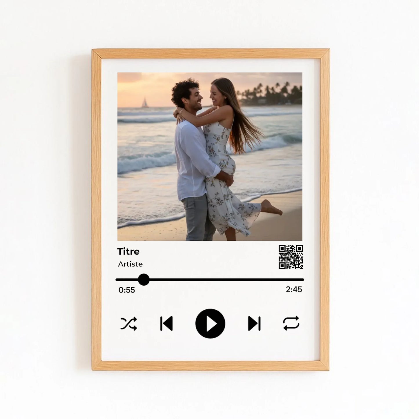 Affiche personnalisée album musique avec finition bois naturel