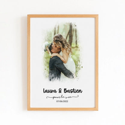 Affiche anniversaire de mariage avec finition bois naturel