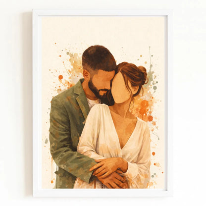 Affiche aquarelle couple personnalisée avec finition blanche