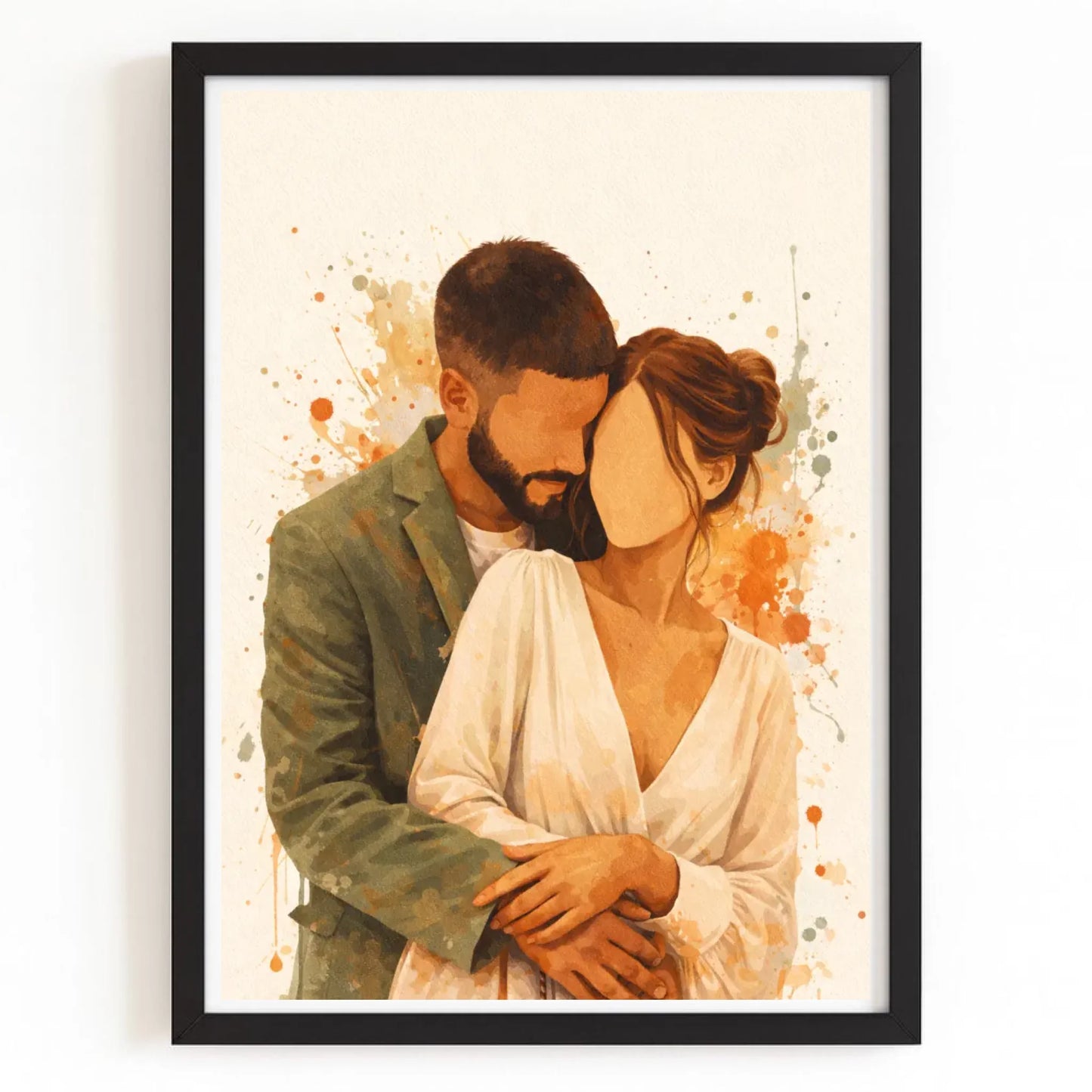 Affiche aquarelle couple personnalisée avec finition noire