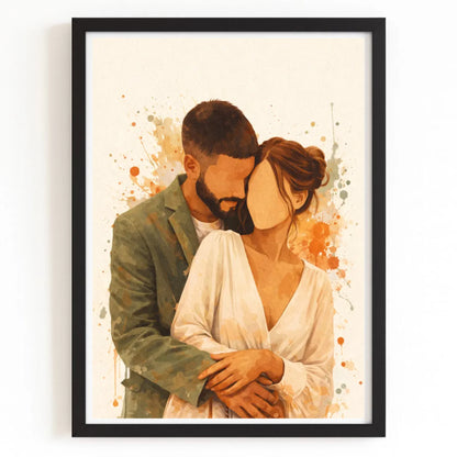 Affiche aquarelle couple personnalisée avec finition noire