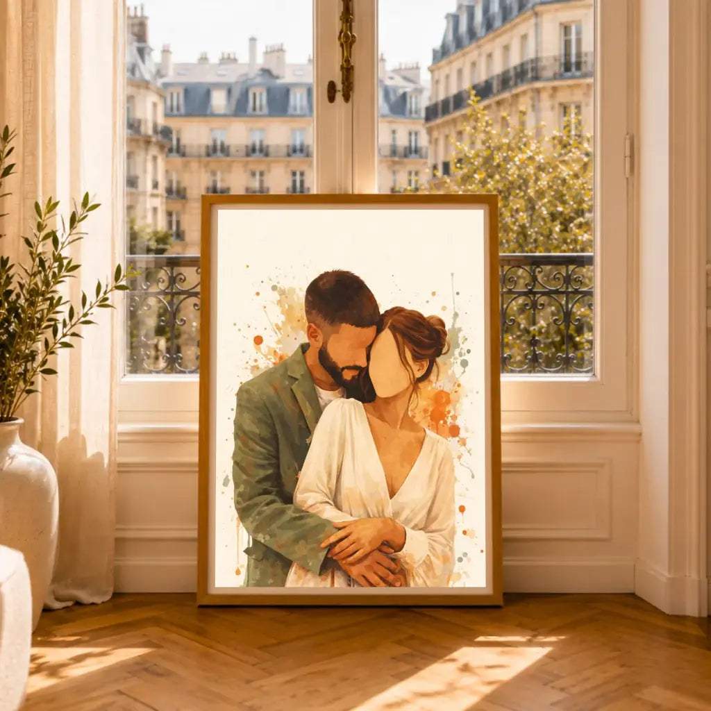 Affiche aquarelle couple personnalisée – mockup paris