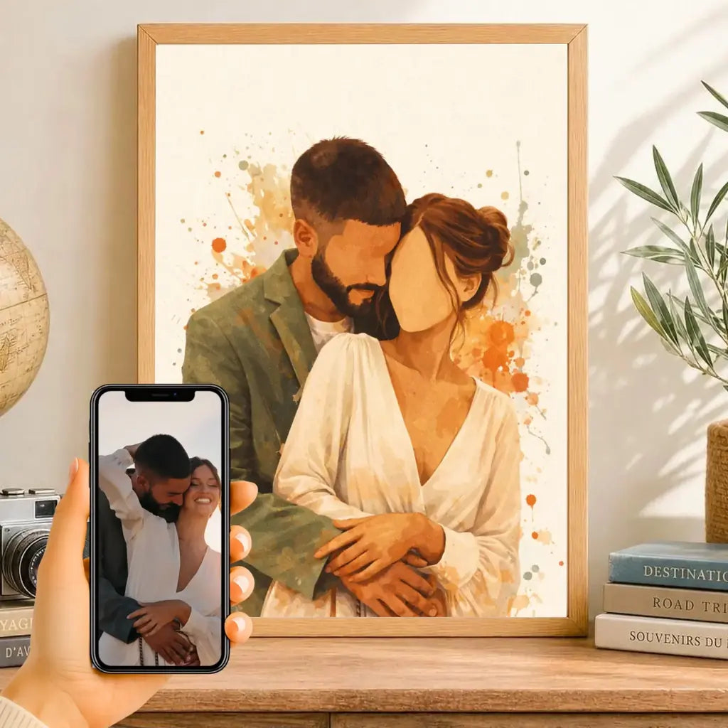 Affiche aquarelle couple personnalisée