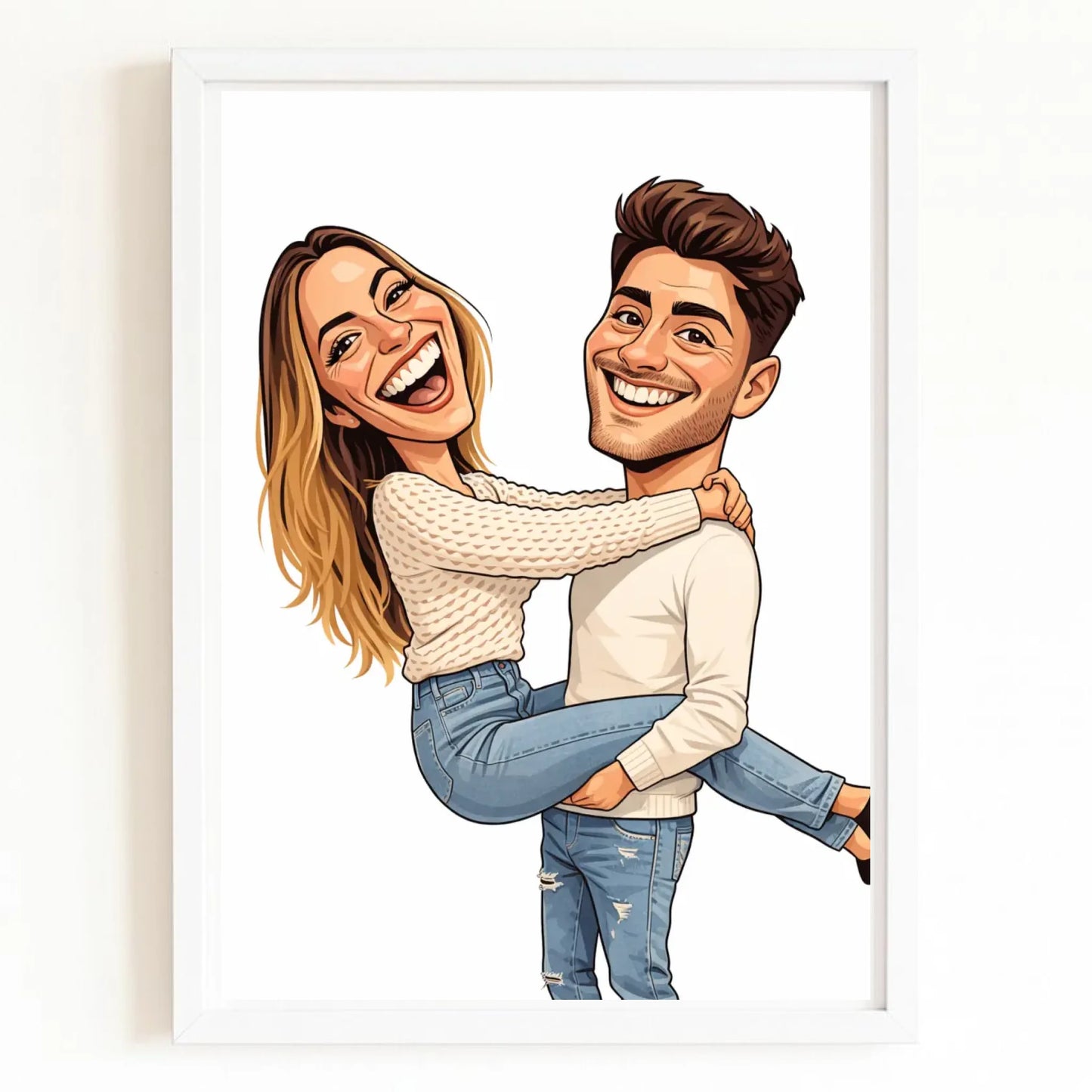 Affiche personnalisée couple caricature avec finition blanche