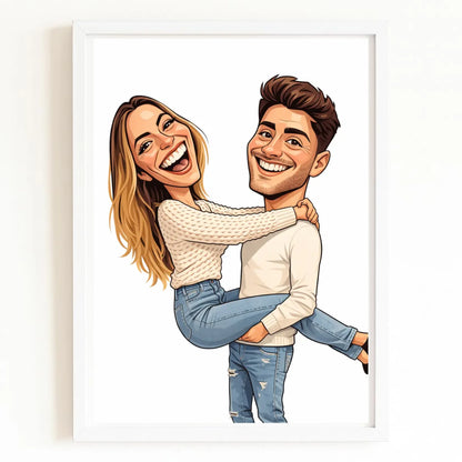 Affiche personnalisée couple caricature avec finition blanche