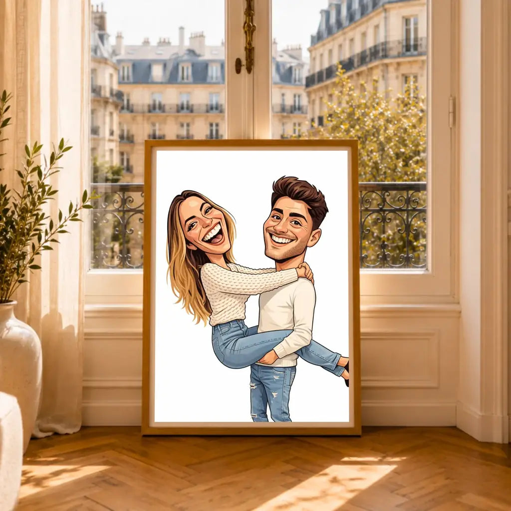 Affiche personnalisée couple caricature – mockup paris