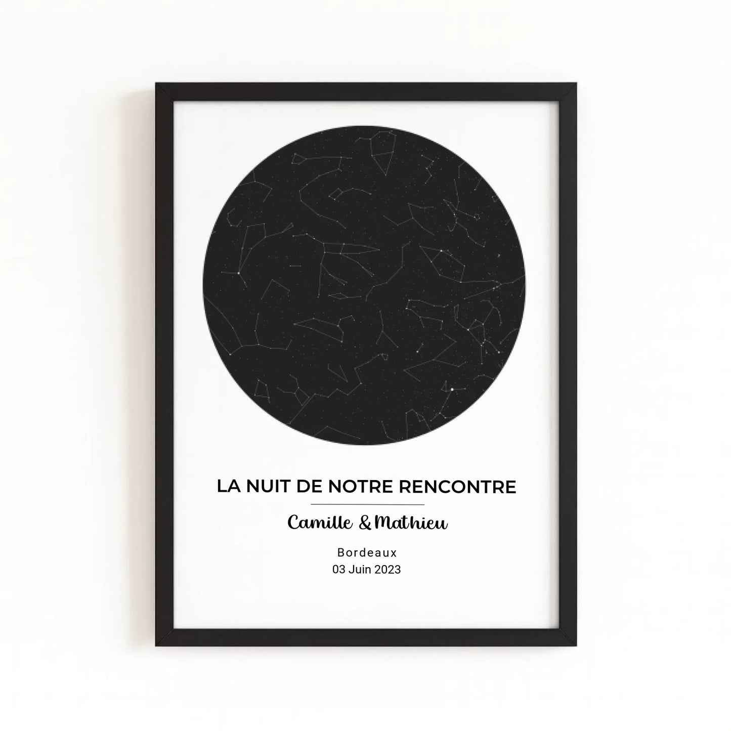 Affiche carte du ciel avec finition noire