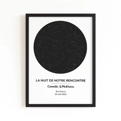Affiche carte du ciel avec finition noire