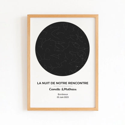 Affiche carte du ciel avec finition bois naturel