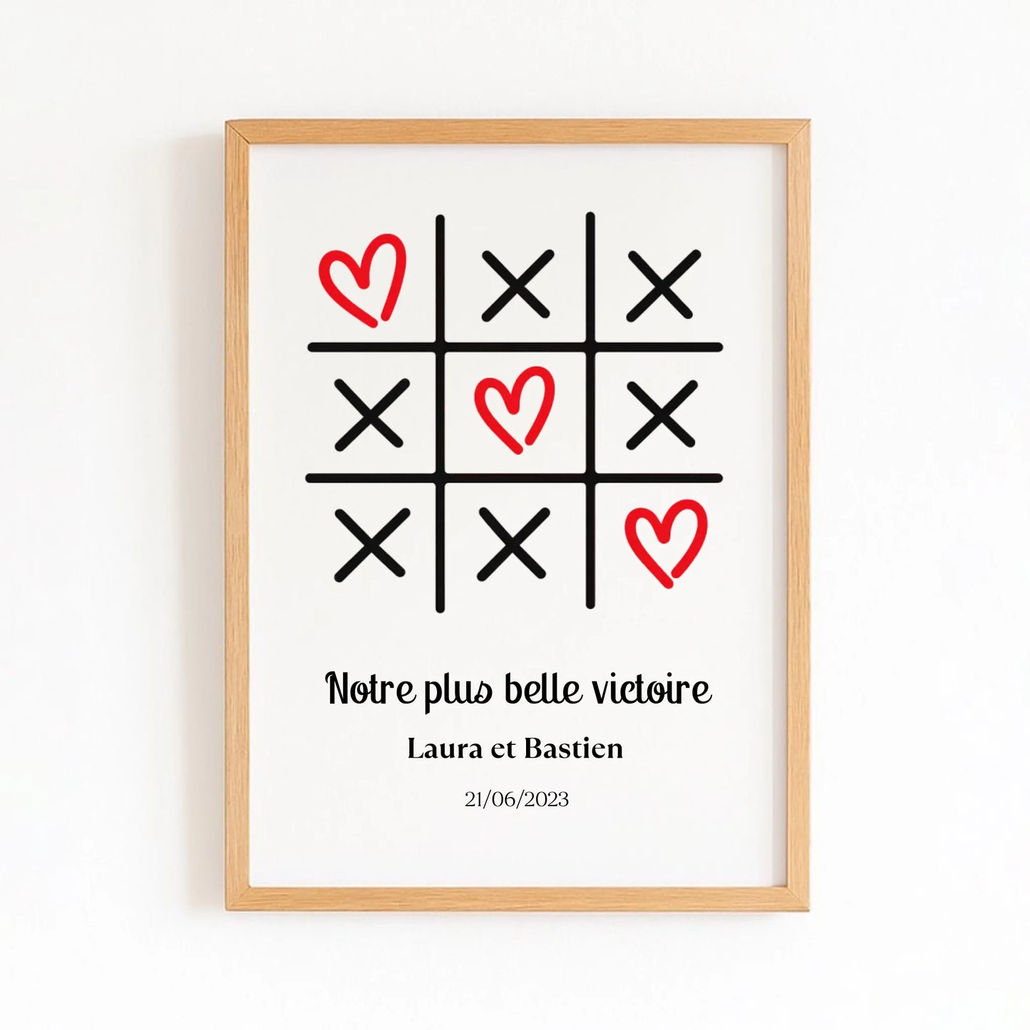 Affiche personnalisée chambre couple avec finition bois naturel