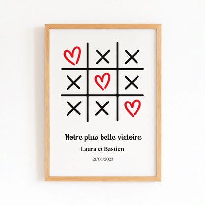 Affiche personnalisée chambre couple avec finition bois naturel
