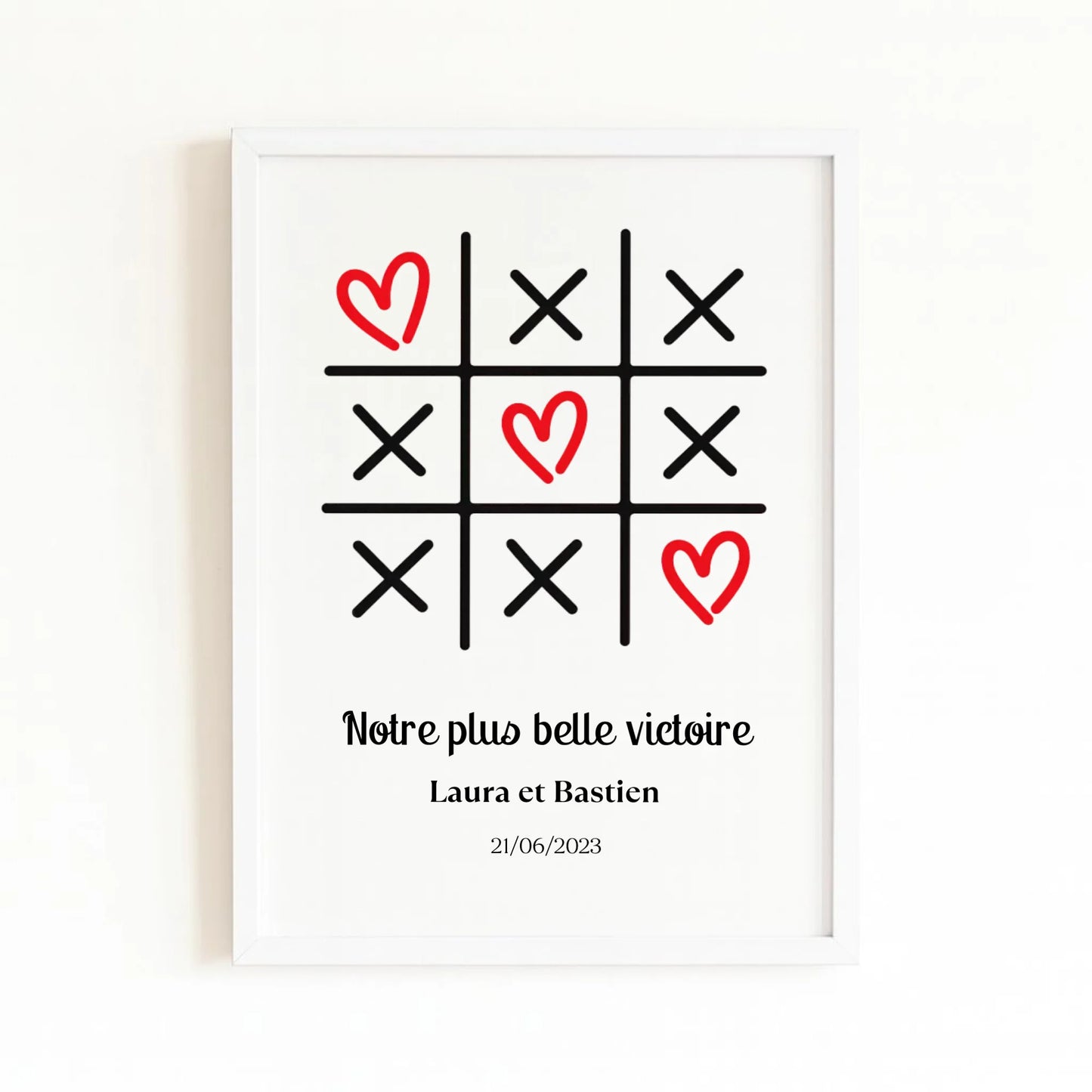Affiche personnalisée chambre couple avec finition blanche