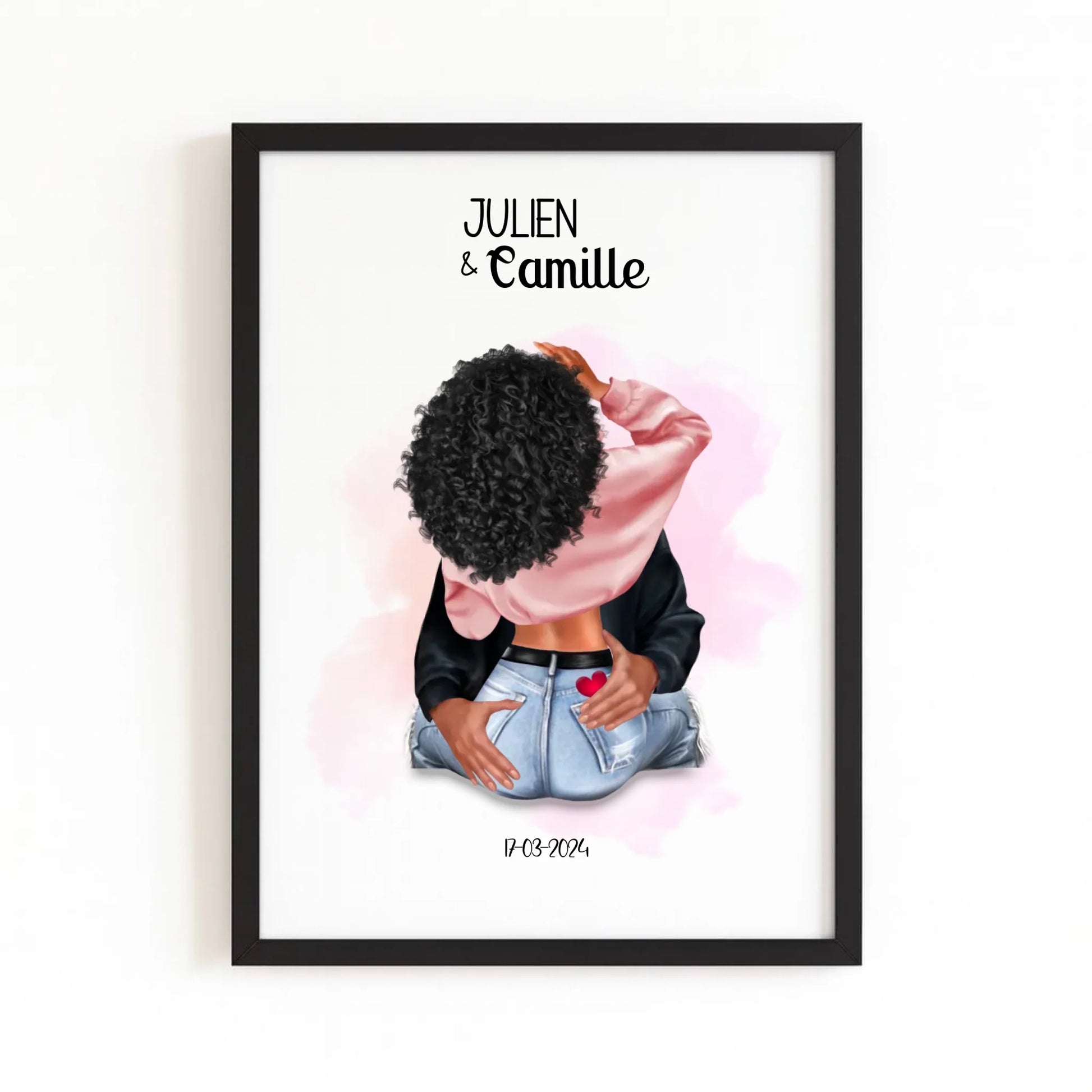 Affiche couple amoureux avec finition noire