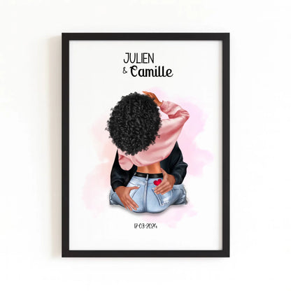 Affiche couple amoureux avec finition noire