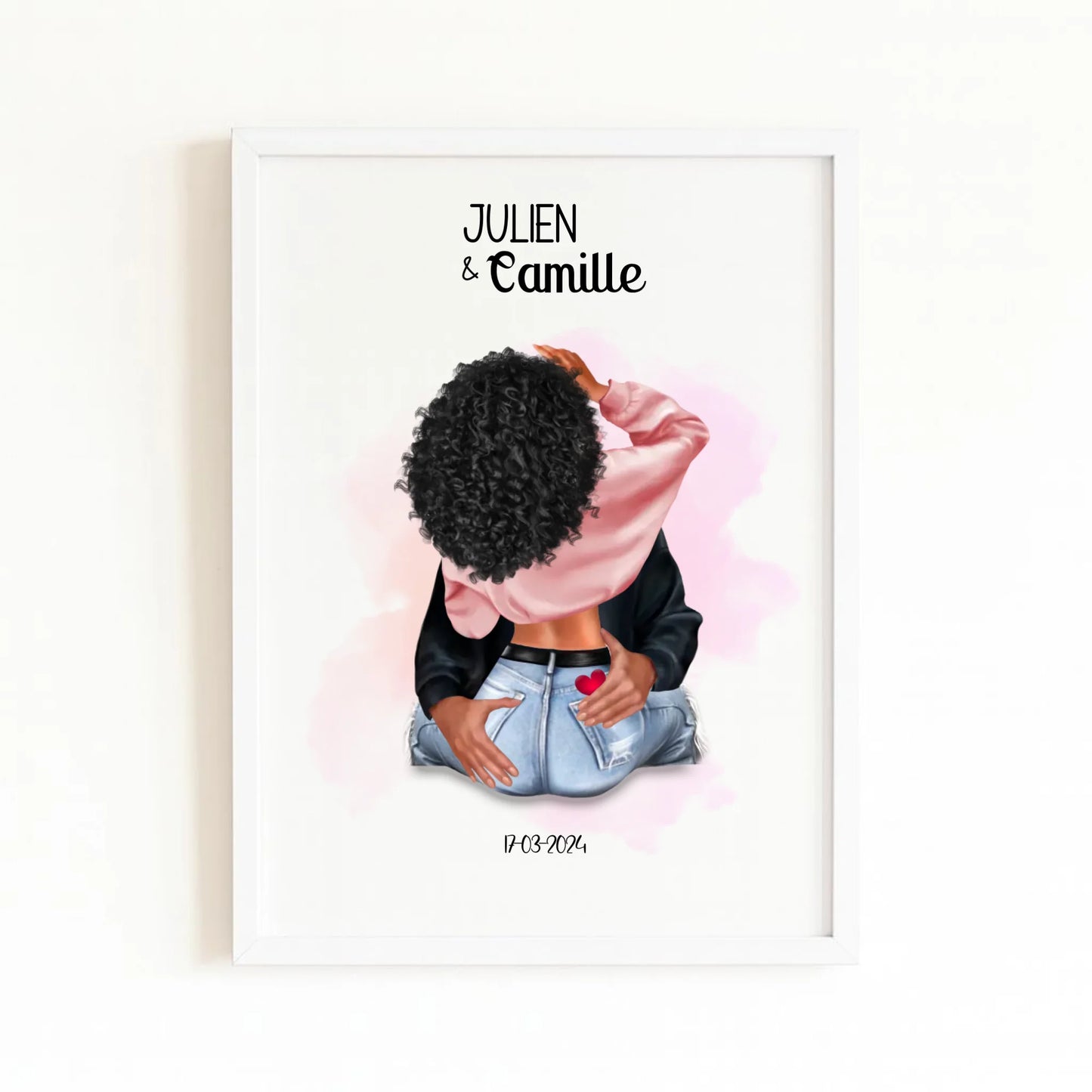 Affiche couple amoureux avec finition blanche