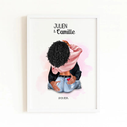 Affiche couple amoureux avec finition blanche