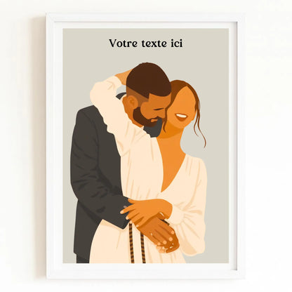 Affiche couple dessin avec finition blanche