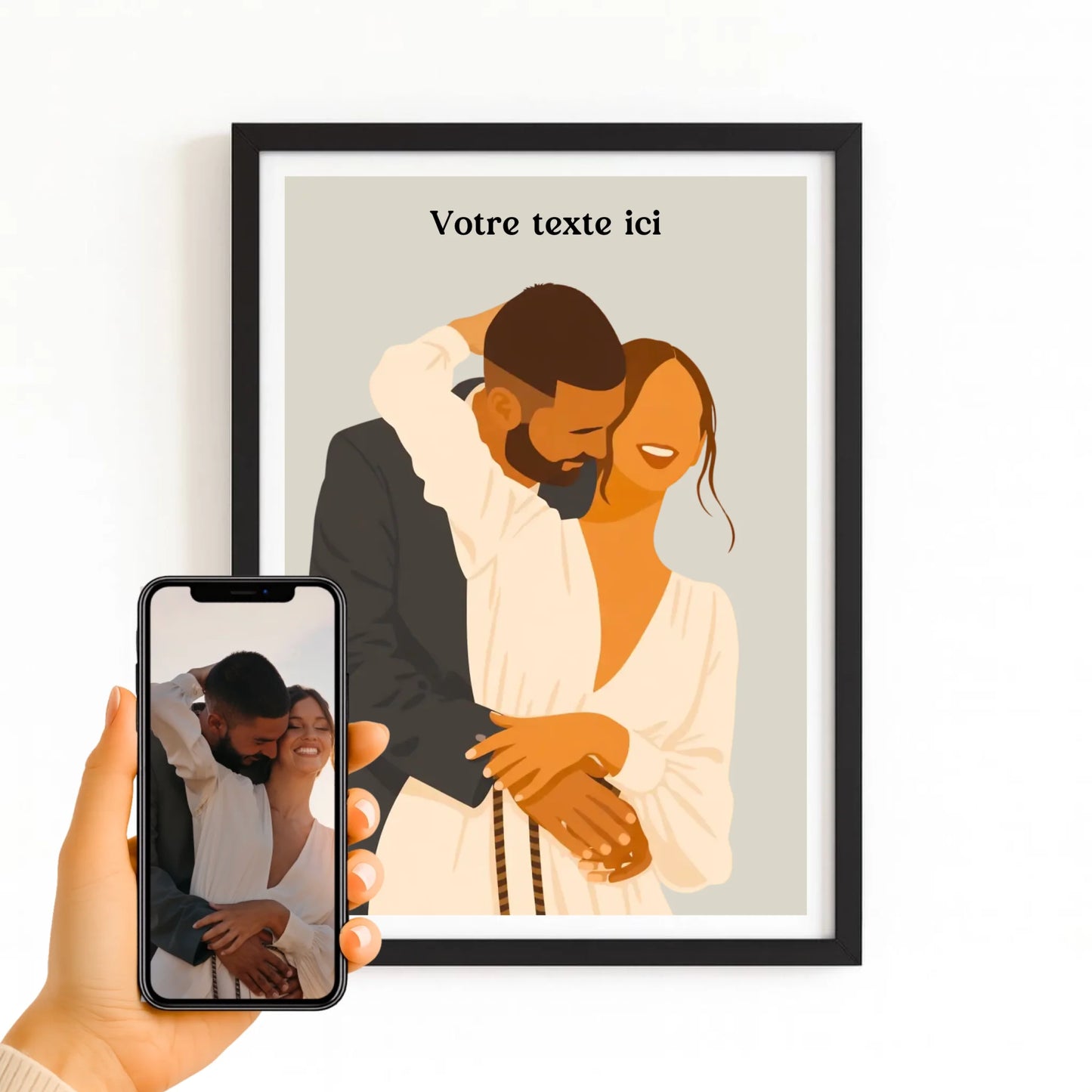 Affiche couple dessin avec finition noire