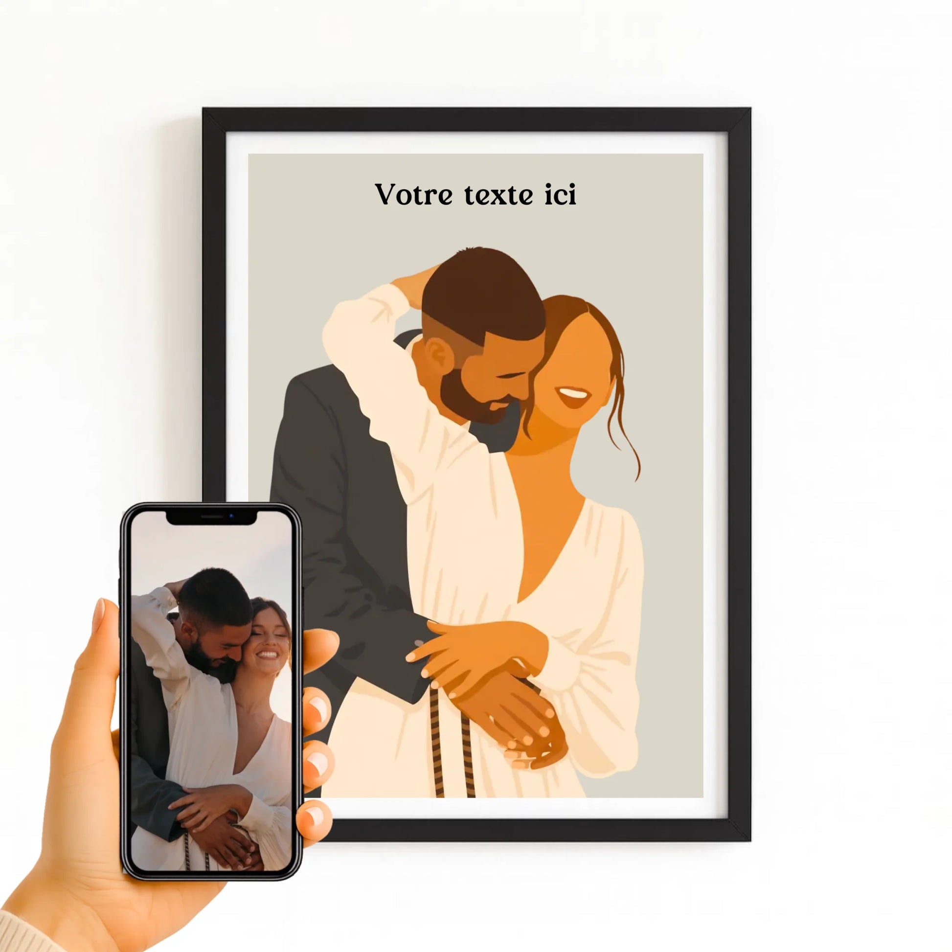 Affiche couple dessin avec finition noire