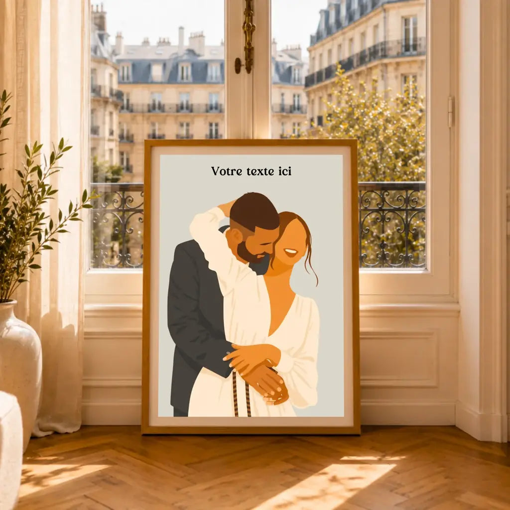 Affiche couple dessin – mockup paris