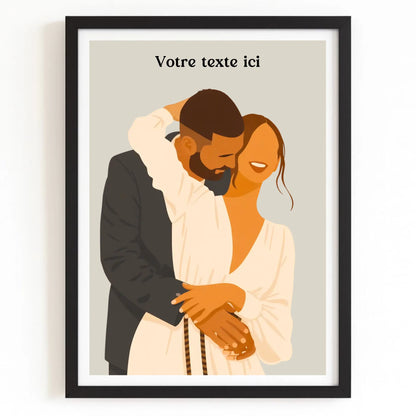 Affiche couple dessin avec finition noire