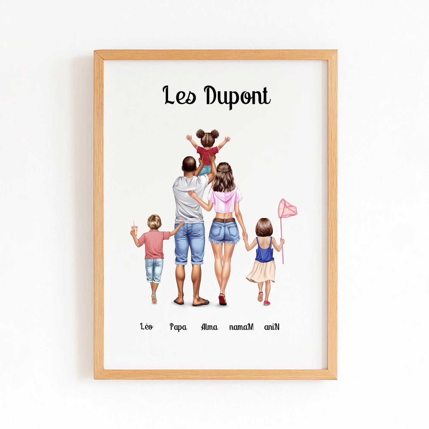 Affiche famille cadeau avec finition bois naturel