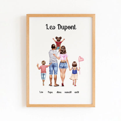 Affiche famille cadeau avec finition bois naturel