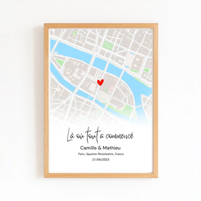 Affiche lieu de rencontre avec finition bois naturel