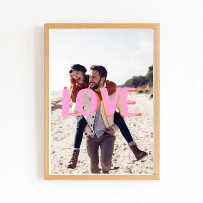 Affiche personnalisé couple love avec finition bois naturel