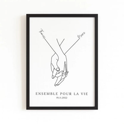 Affiche minimaliste mains couple avec finition noire