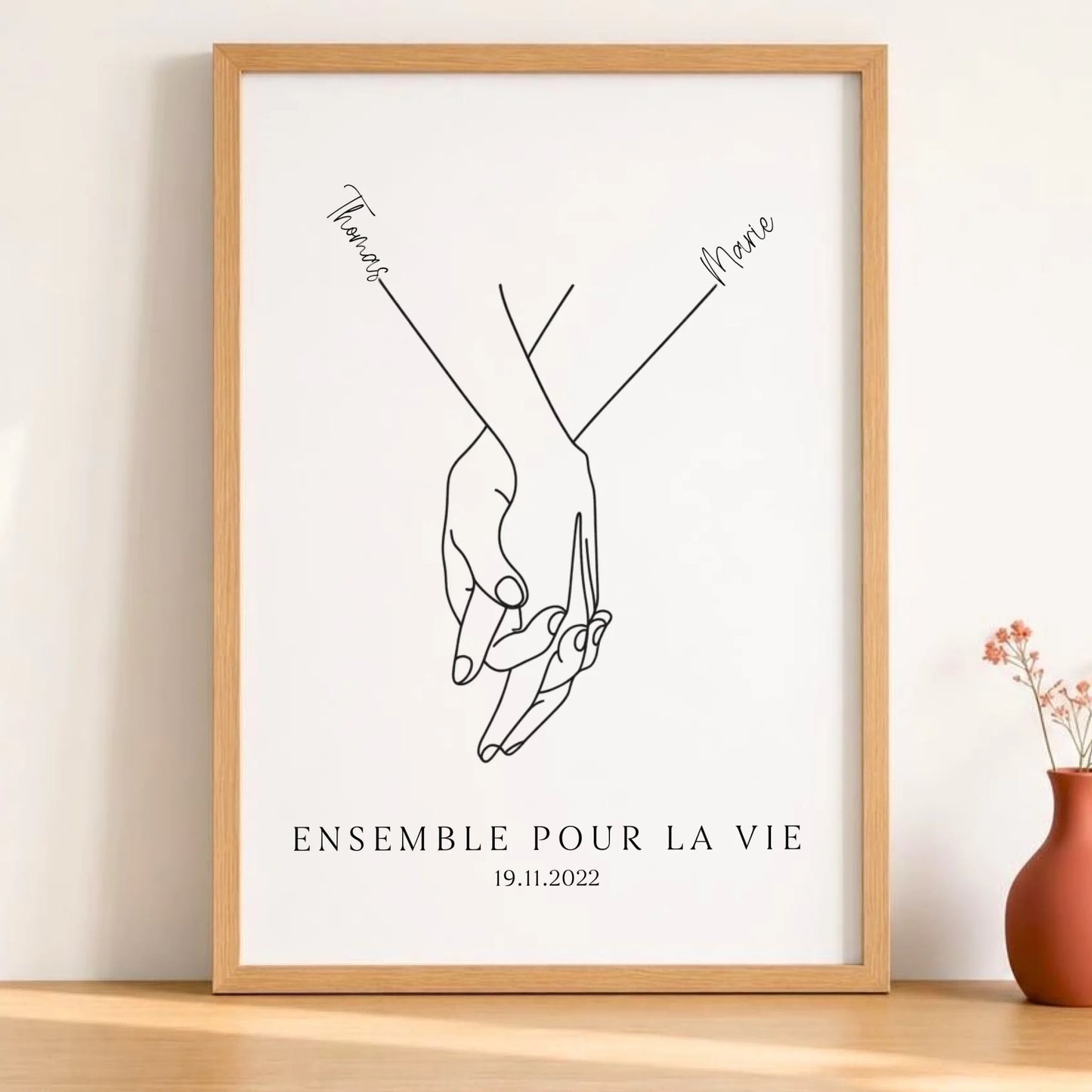 Affiche minimaliste mains couple