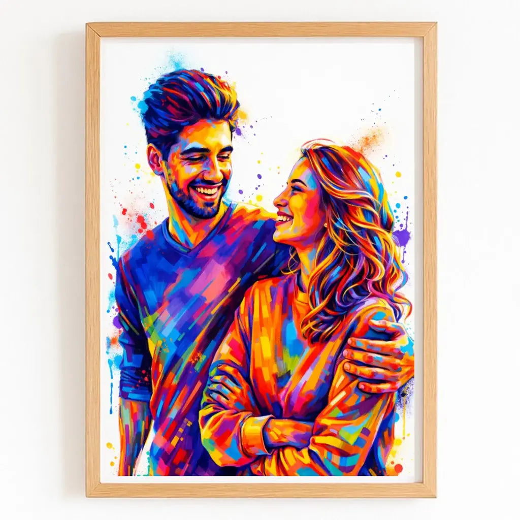 Affiche personnalisée couple photo avec finition bois naturel