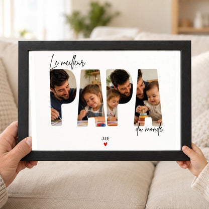 Papa et enfant tenant l’affiche personnalisée Le meilleur Papa du monde