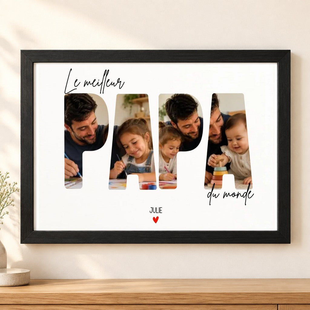 Affiche personnalisée papa Le meilleur Papa du monde dans un cadre noir