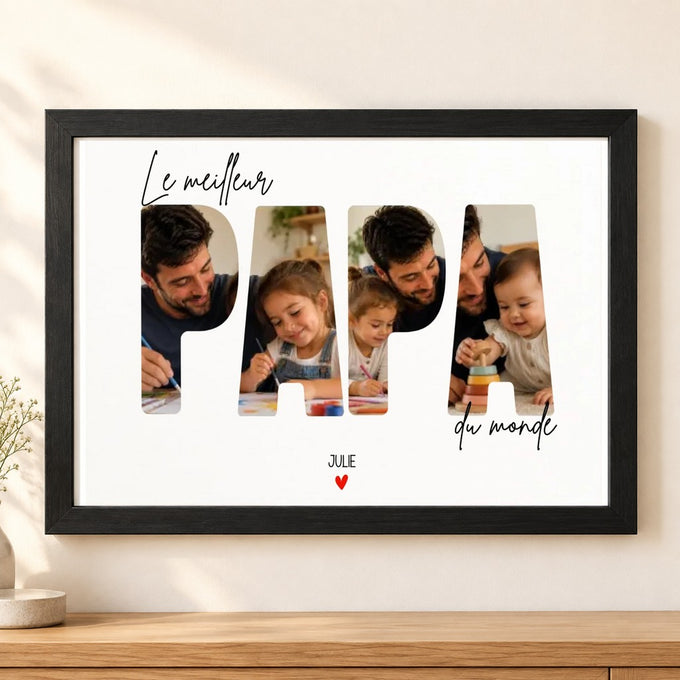 Affiche personnalisée papa Le meilleur Papa du monde dans un cadre noir