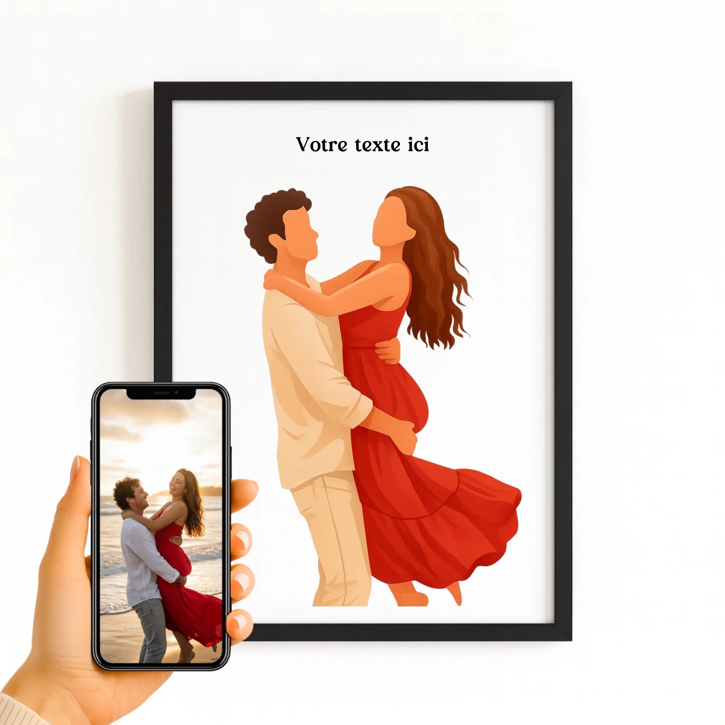 Affiche personnalisée photo en illustration minimaliste avec finition noire