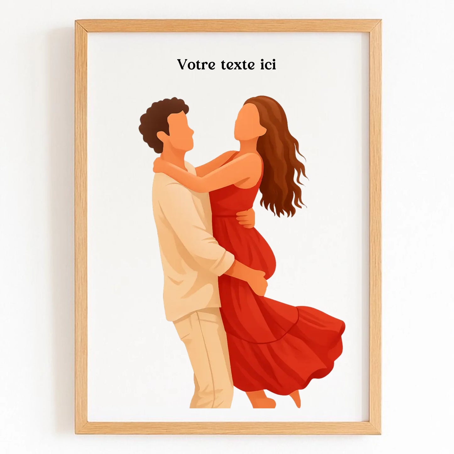 Affiche personnalisée photo en illustration minimaliste avec finition bois naturel