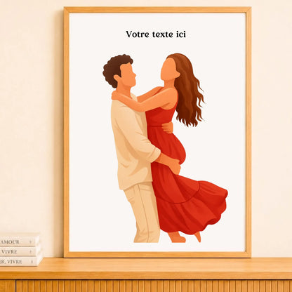 Affiche personnalisée photo en illustration minimaliste avec finition bois naturel