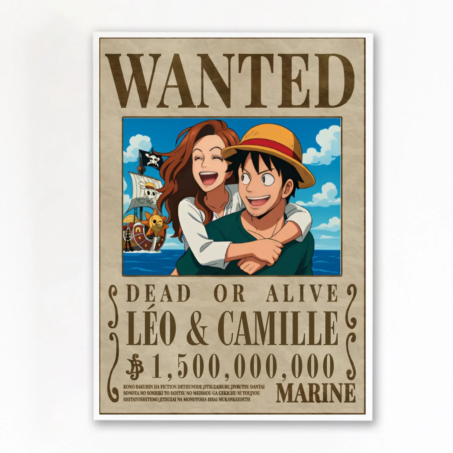 Affiche wanted one piece personnalisée sans cadre