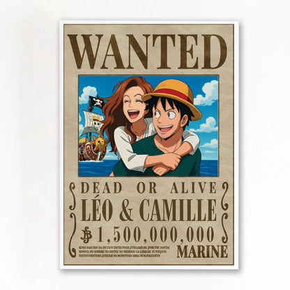 Affiche wanted one piece personnalisée sans cadre