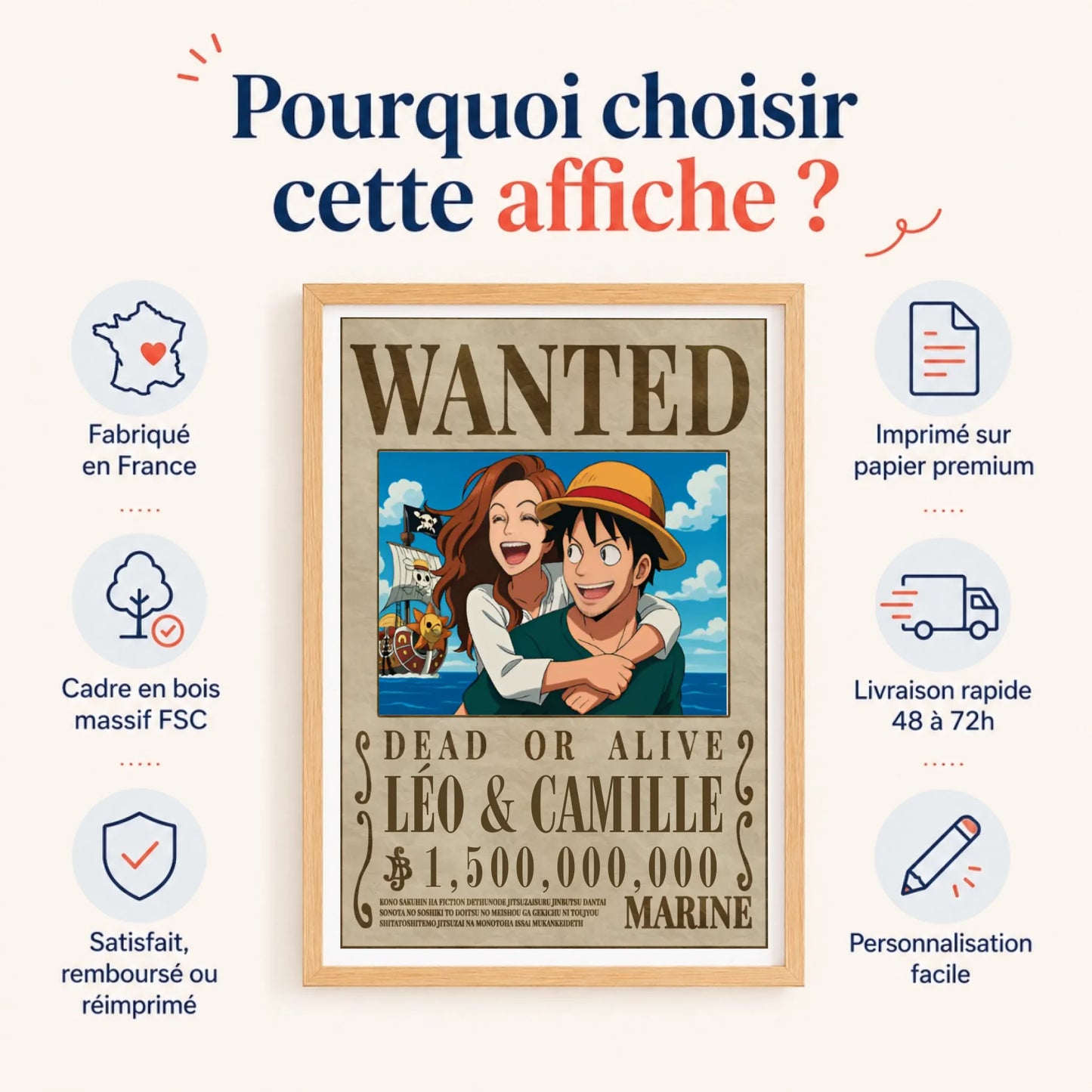 Affiche wanted one piece personnalisée – vue 9