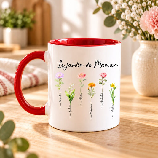 Mug personnalisé maman - Le jardin botanique de Maman, vue produit rapprochée, impression réaliste sur la céramique