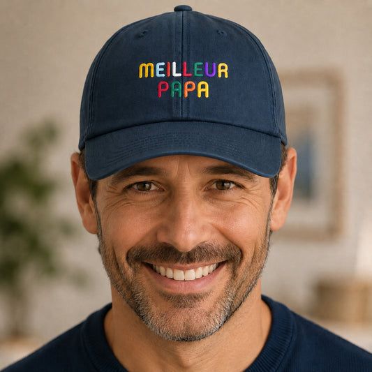 Casquette personnalisée Meilleur papa marine portée de face