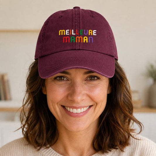 Casquette personnalisée Meilleure maman bordeaux portée de face