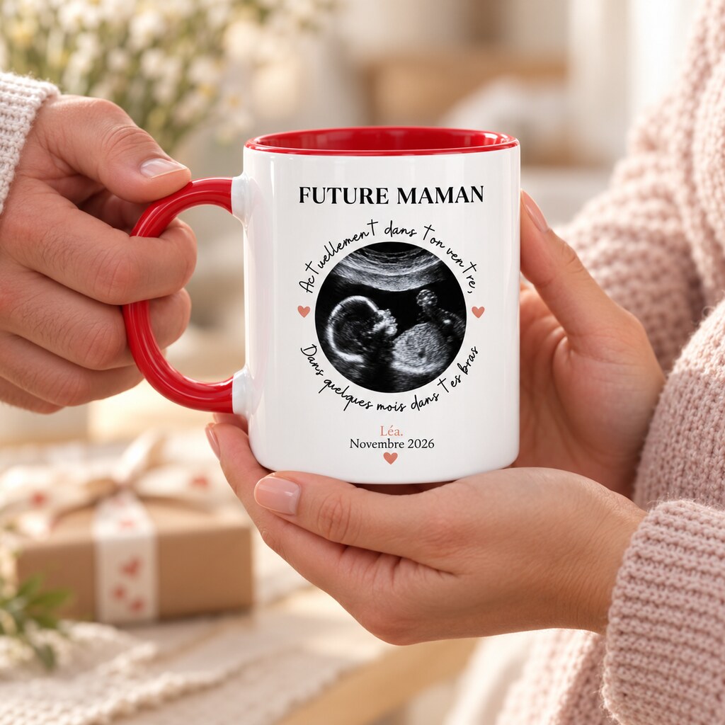 Mug personnalisé maman - Future maman, échographie et date, offert en cadeau, personnalisation bien visible