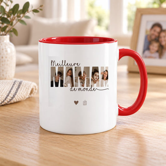Mug personnalisé maman - Meilleure Maman du monde, vue produit rapprochée, impression réaliste sur la céramique