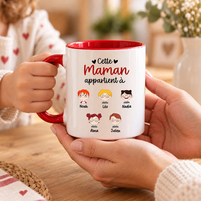 Mug personnalisé maman - Cette maman appartient à, offert en cadeau, personnalisation bien visible
