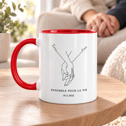 Mug personnalisé Ensemble pour la vie présenté comme cadeau